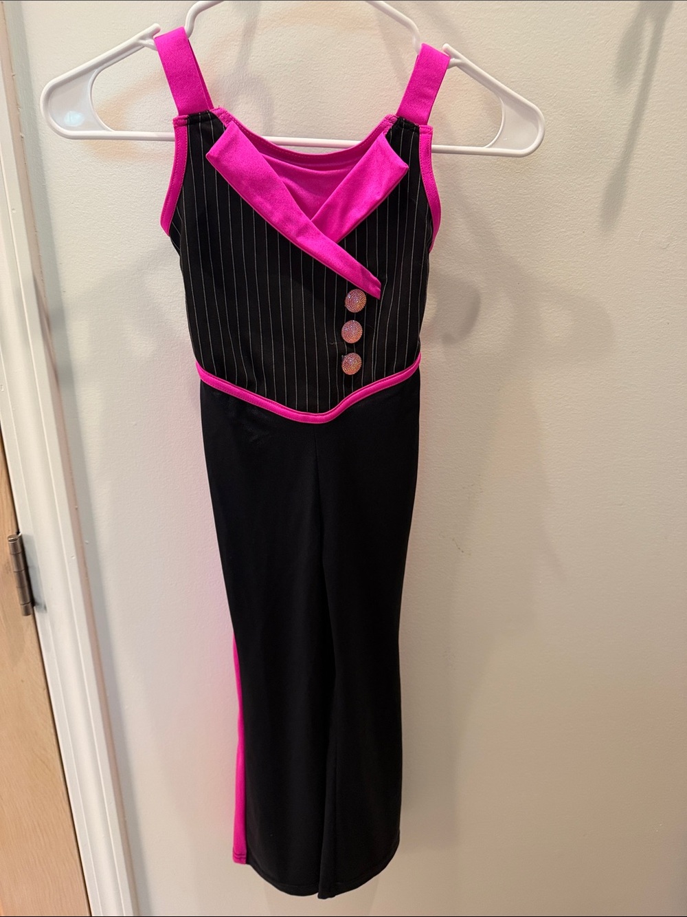 Girls' Black and Hot Pink Pinstripe Dance Pantsuit
